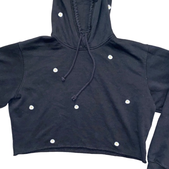 HOLLISTER Daisy Cropped Pullover Hoodie Sweatshirt in Dark Gray/Black Size S - Picture 5 of 8